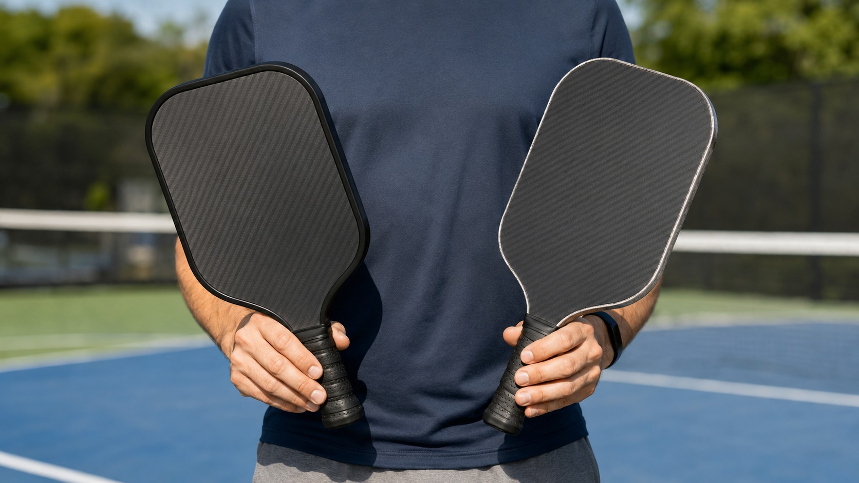 Comparing a pickleball paddle with and without edge guard tape