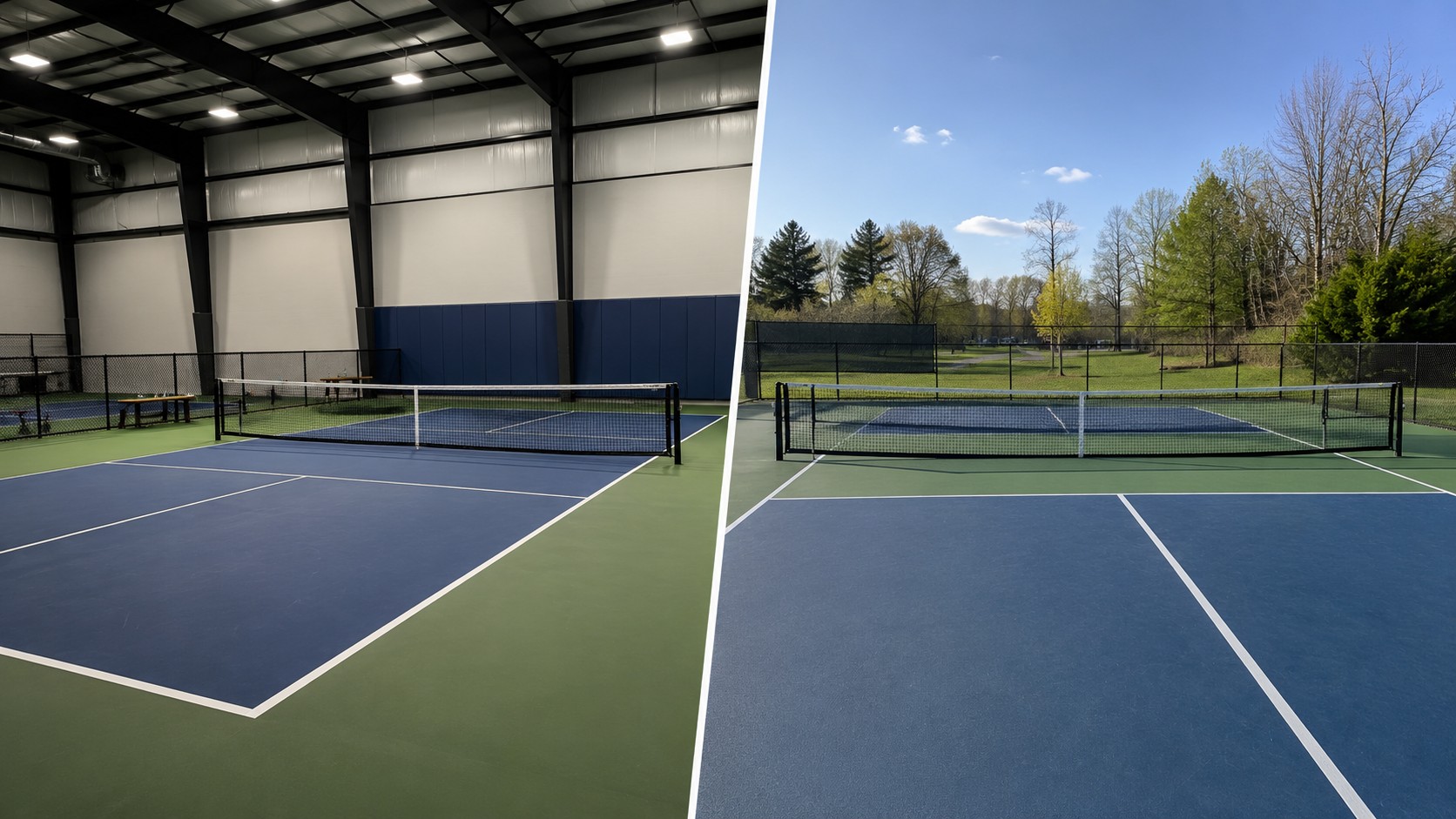 Indoor and outdoor pickleball court environment comparison