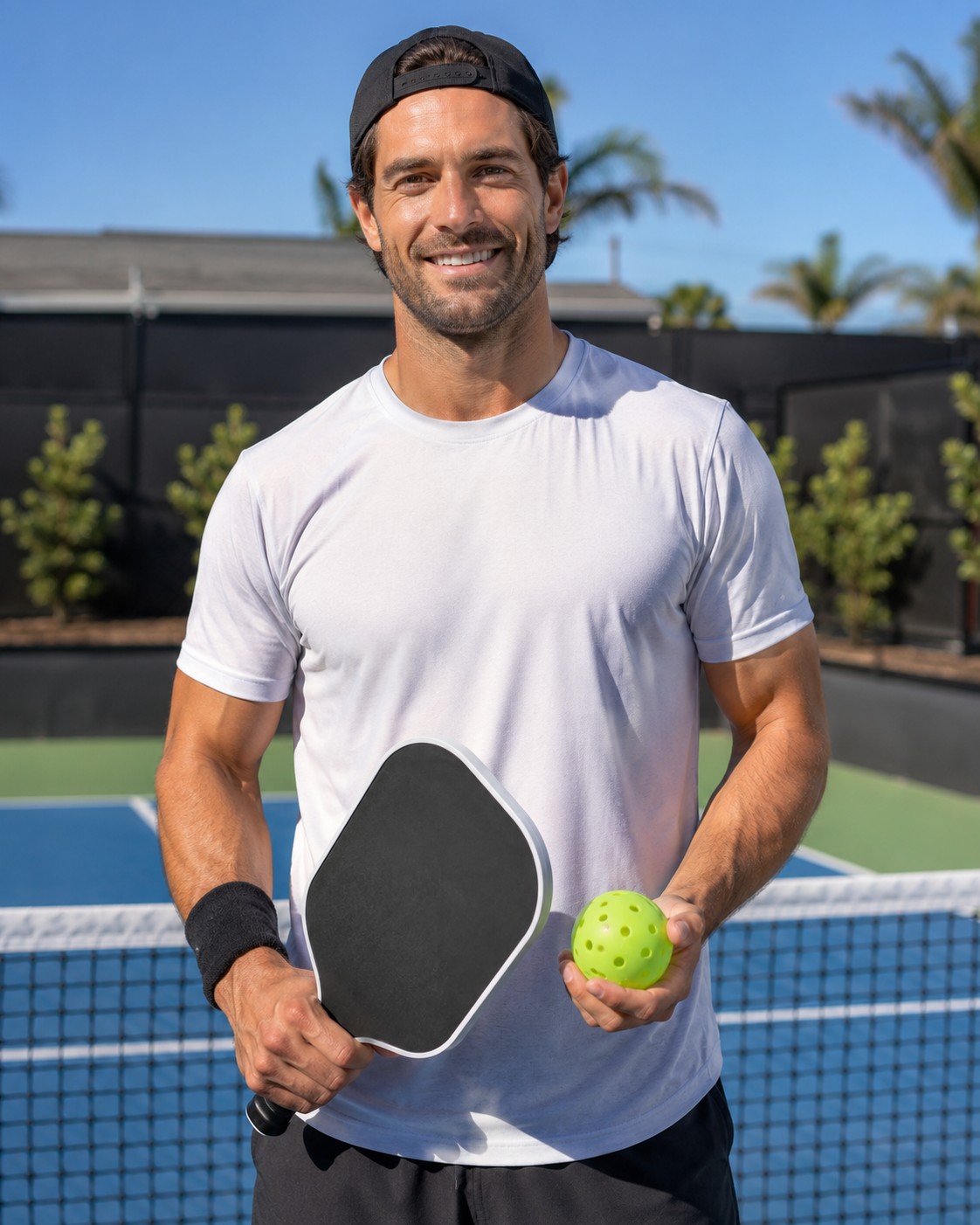 Pickleball player using quality equipment during outdoor practice
