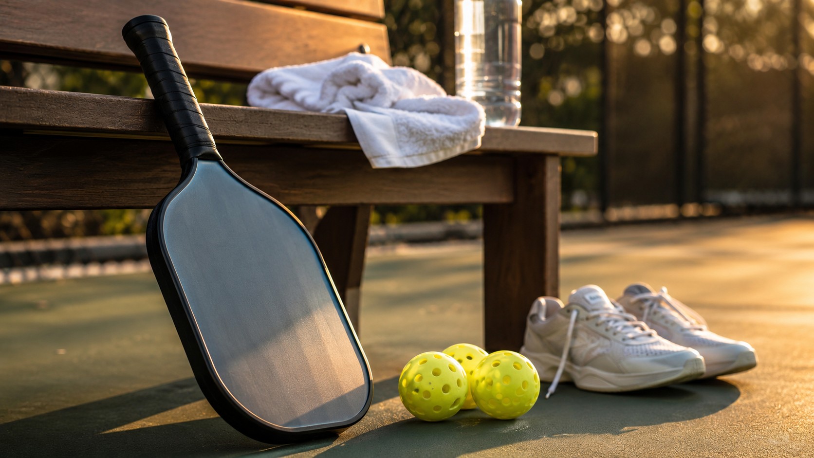 Well-maintained pickleball paddle protected with edge guard tape after a match