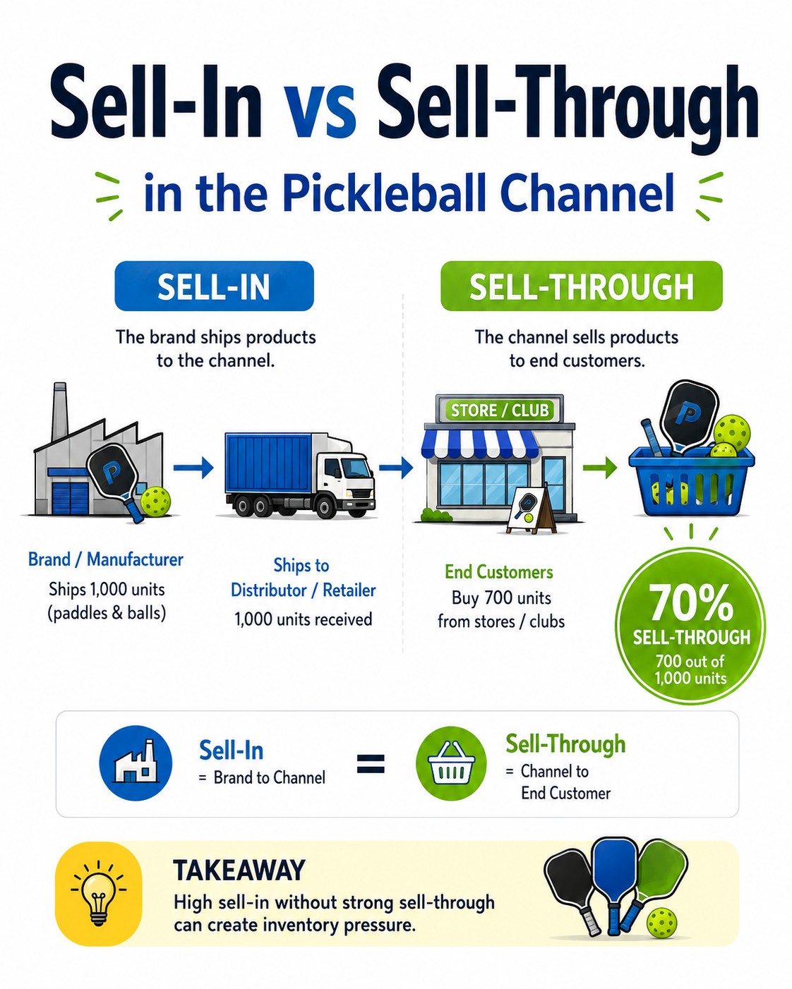 Difference between sell-in and sell-through in the pickleball distribution channel