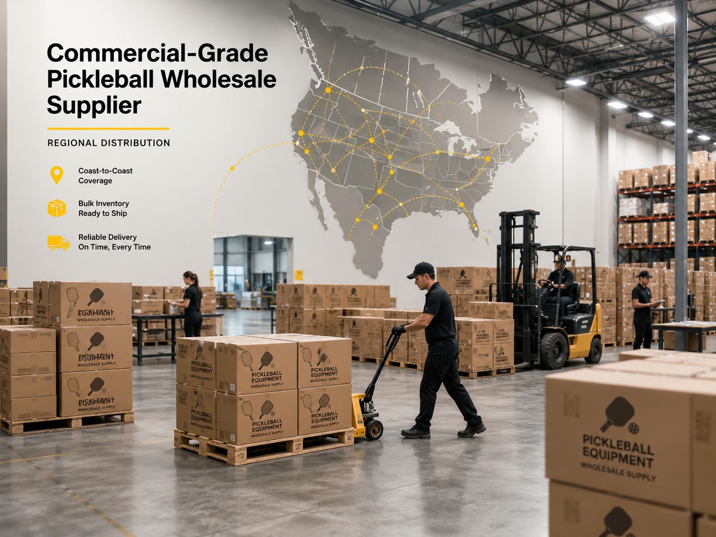 Distribution network for pickleball equipment