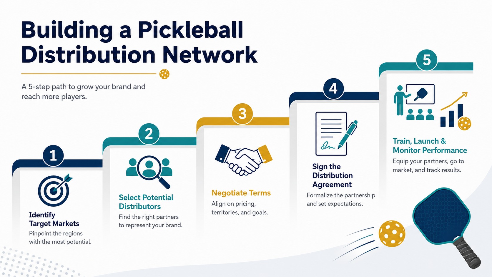 Five-step pickleball distributor management framework from policy to partnership